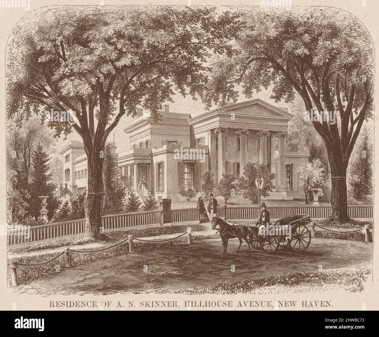 Residence of A.N. Skinner, Hillhouse Avenue, New Haven.  Artist: John William Orr, American, 1815–1887After: J. F. Runge, American Stock Photo