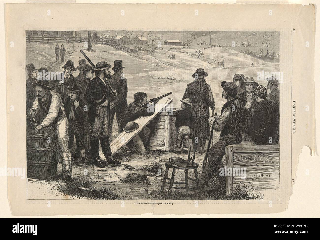 Turkey-Shooting, from Harper’s Weekly.  Artist: Unknown After: Julian Scott, American, 1846–1901 Stock Photo