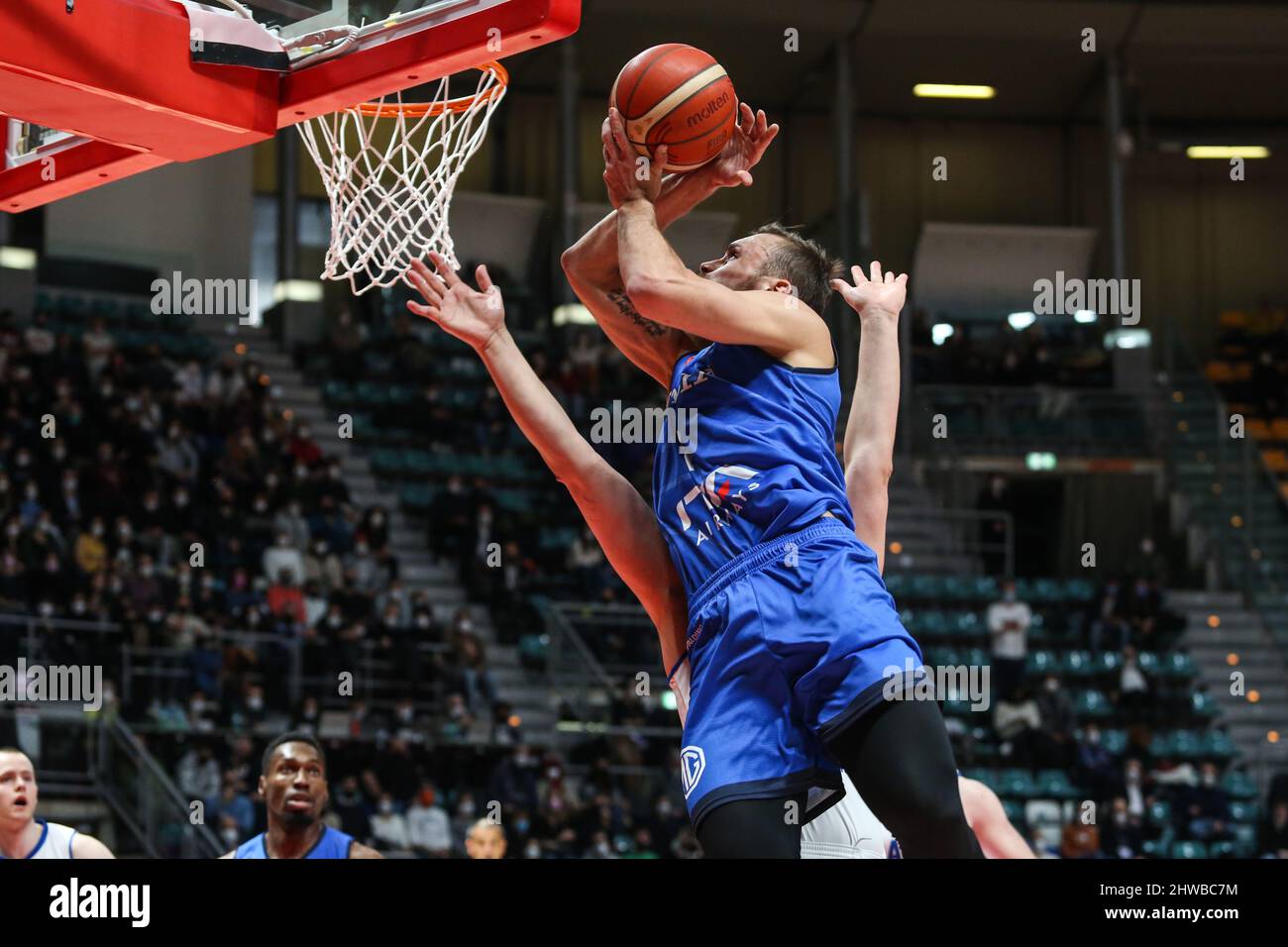 Bologna, Italy. 27th Feb, 2022. Stefano Tonut (Italy) in action at the qualify for the FIBA Basketball World Cup 2023.Italy wins against Iceland with a score of 95 to 87. (Credit Image: © Elena Vizzoca/Pacific Press via ZUMA Press Wire) Stock Photo