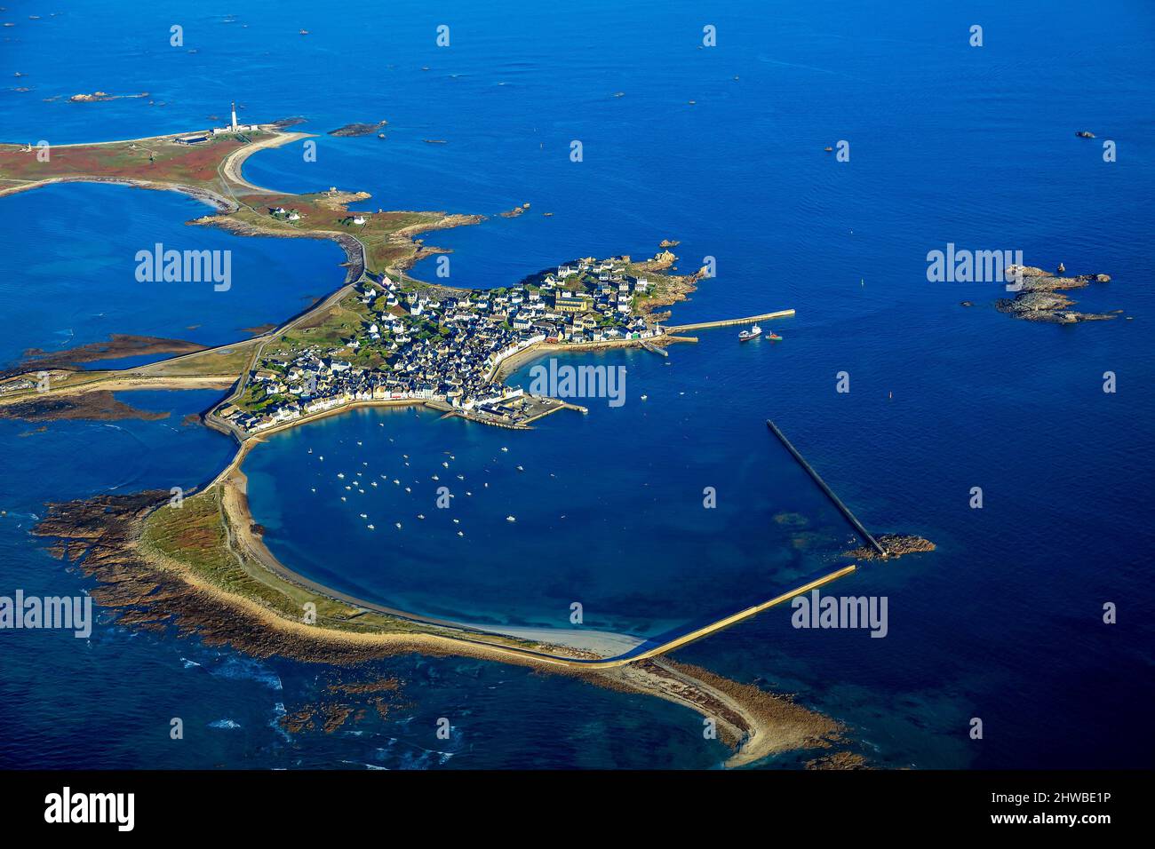 France. Finistere (29) Iroise sea. Aerial view of Sein island Stock Photo