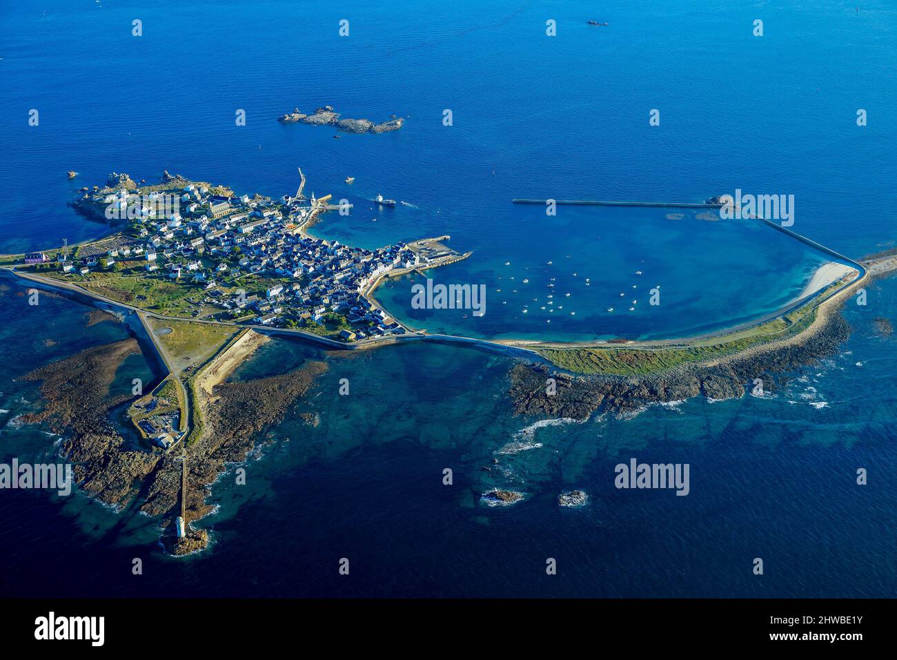France. Finistere (29) Iroise sea. Aerial view of Sein island Stock Photo