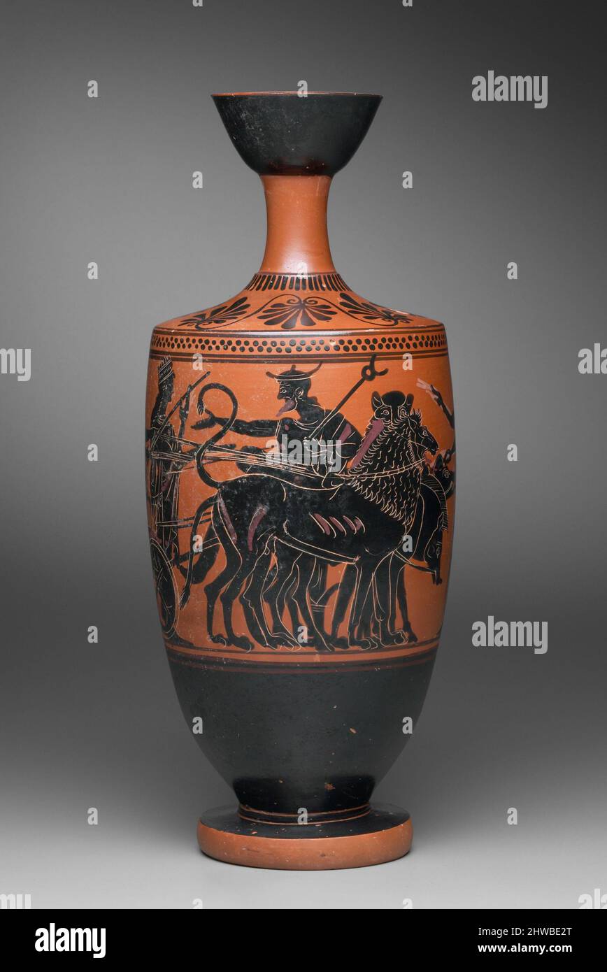 Black-figure lekythos showing Apollo mounting a chariot drawn by lions ...