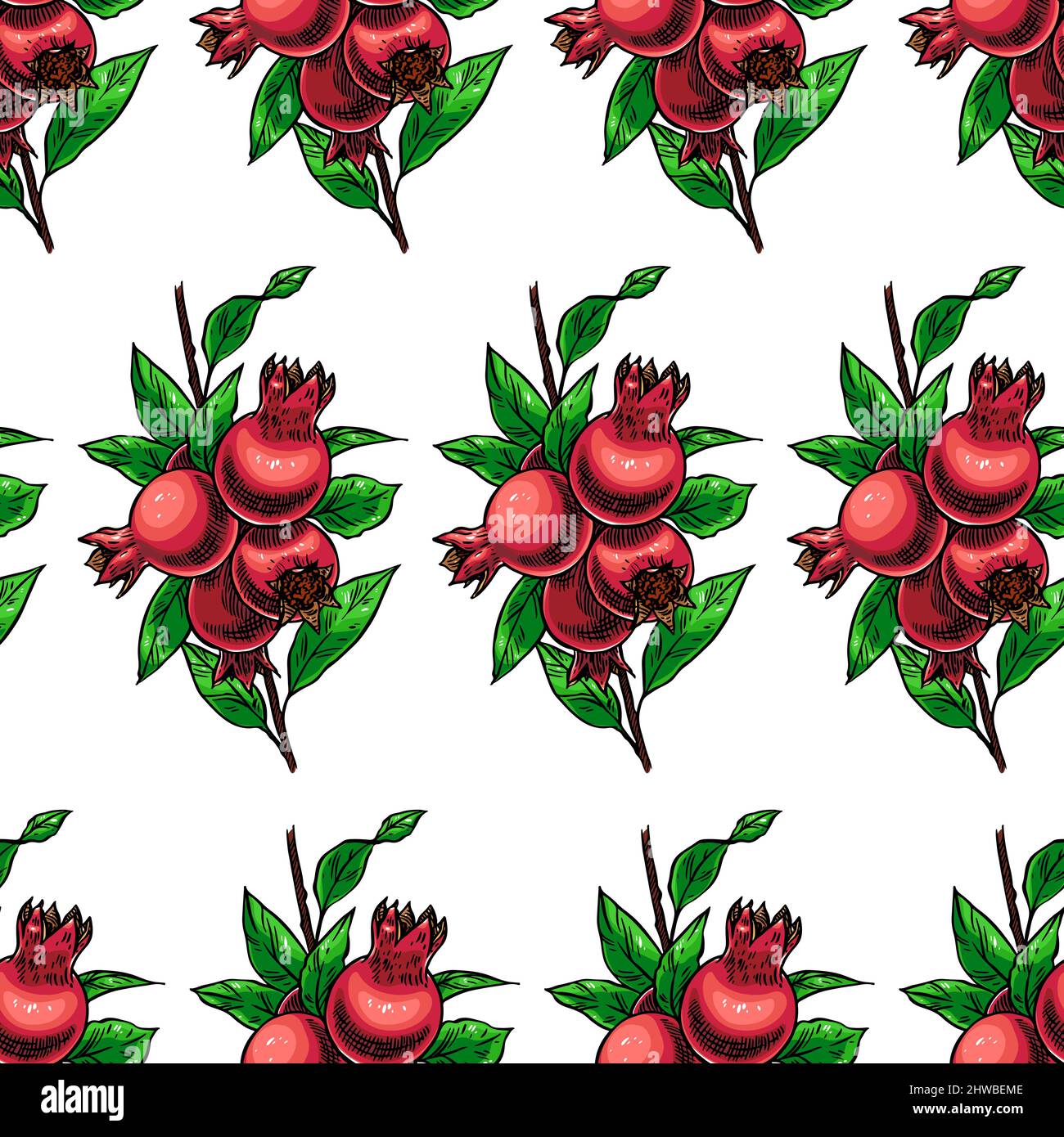 Red pomegranate pattern – Seamless fruit illustration Stock Vector