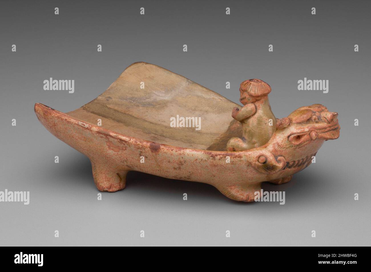 Inkstone with a man in boat Stock Photo