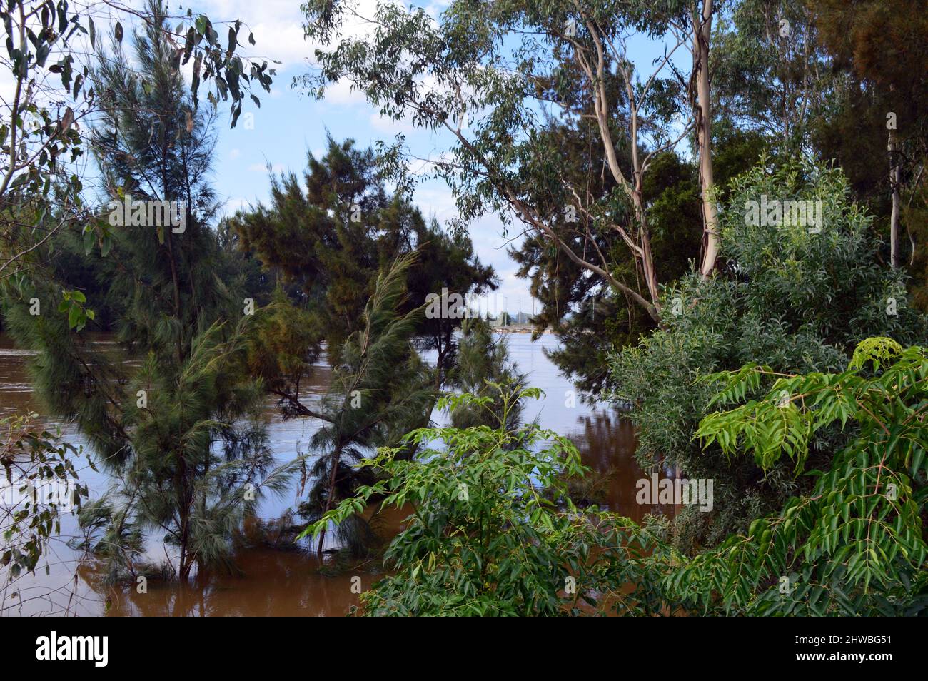 The Hawkesbury River in Sydney's west swollen by heavy rain Stock Photo