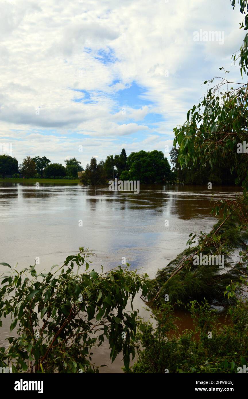 The Hawkesbury River in Sydney's west swollen by heavy rain Stock Photo
