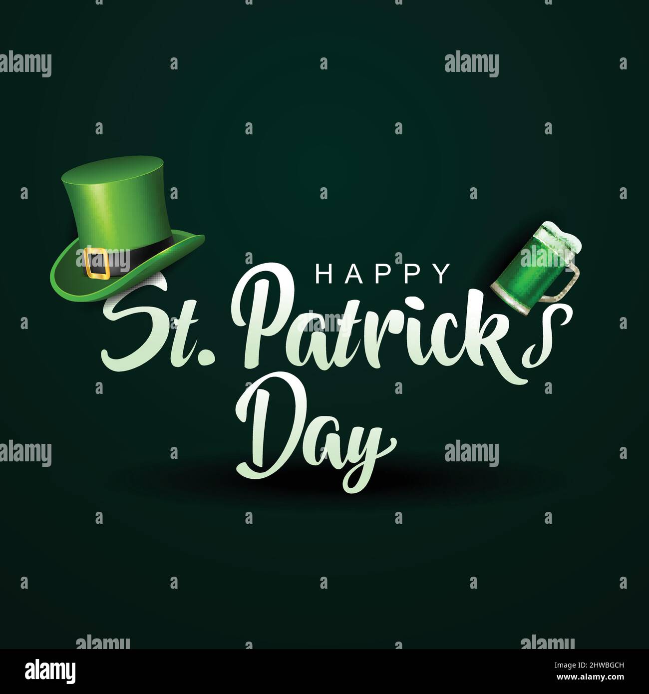 happy St. Patrick's day. green hat with beer glasses. vector illustration design Stock Vector