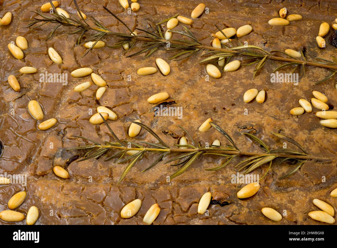 Tuscan cake with chestnut flour, pine nuts and rosemary Stock Photo Alamy