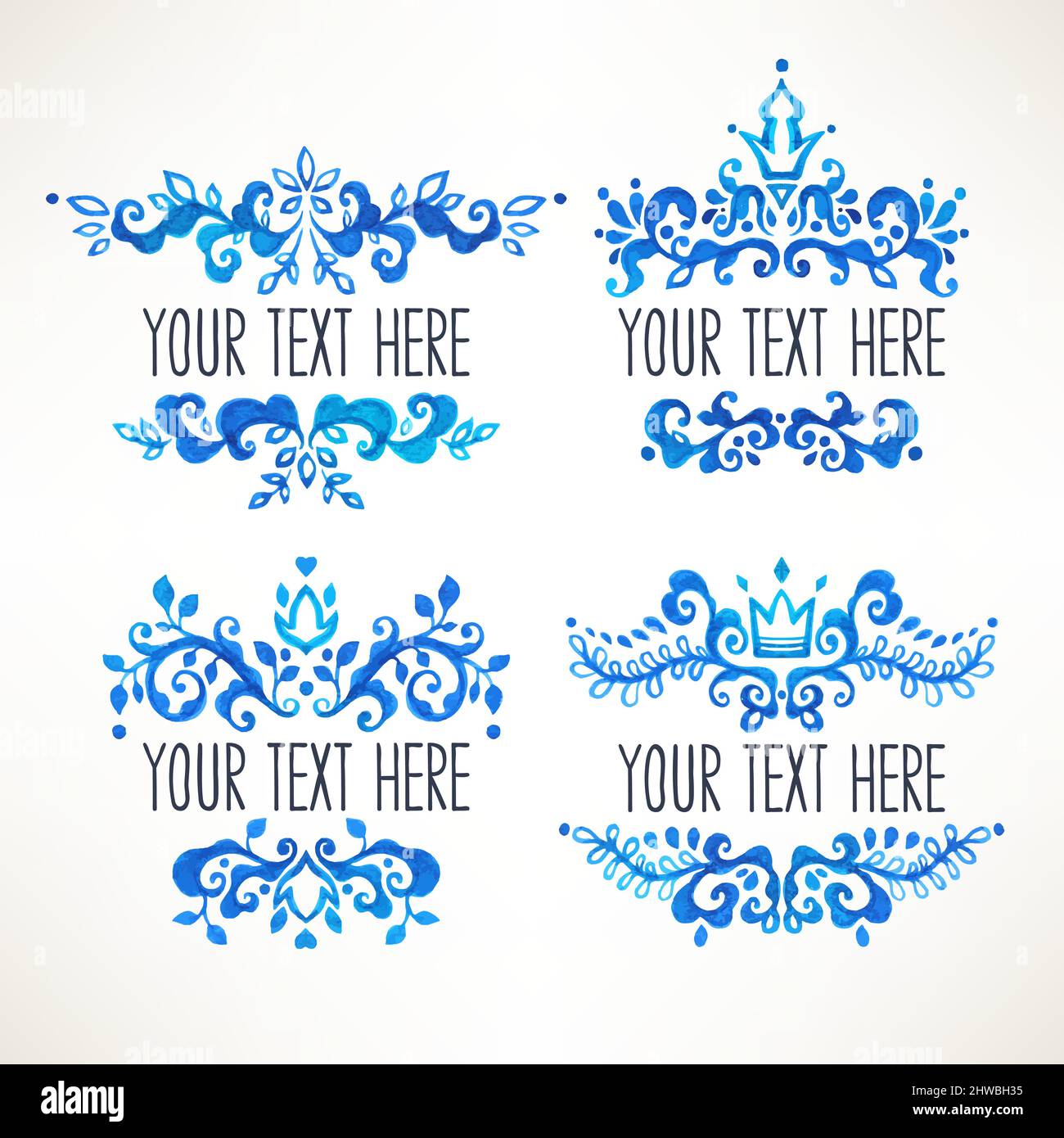 set of four beautiful floral watercolor frames. hand-drawn illustration Stock Vector
