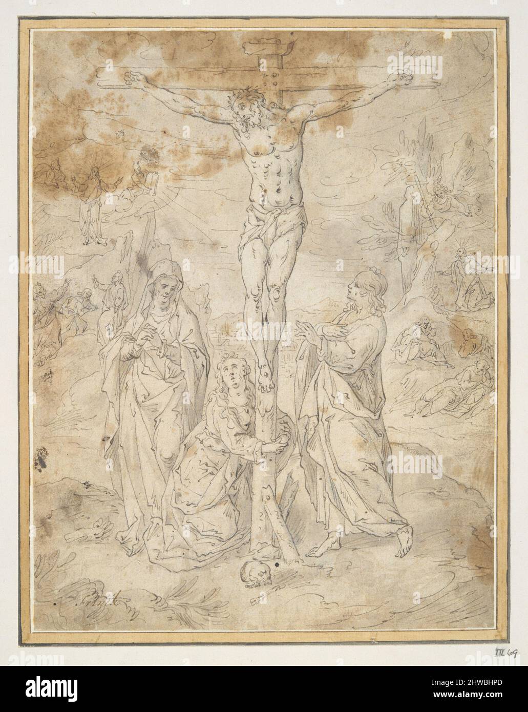 Christ on the Cross between the Virgin and St. John with Scenes of the ...