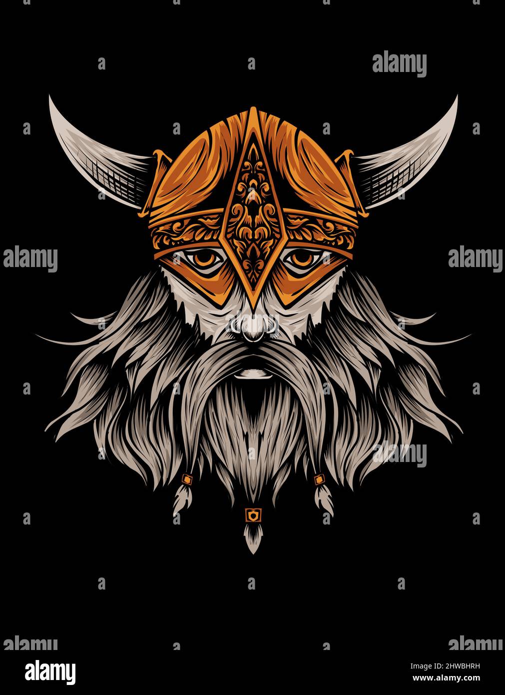 Viking head on black background-vector illustration art. Stock Vector