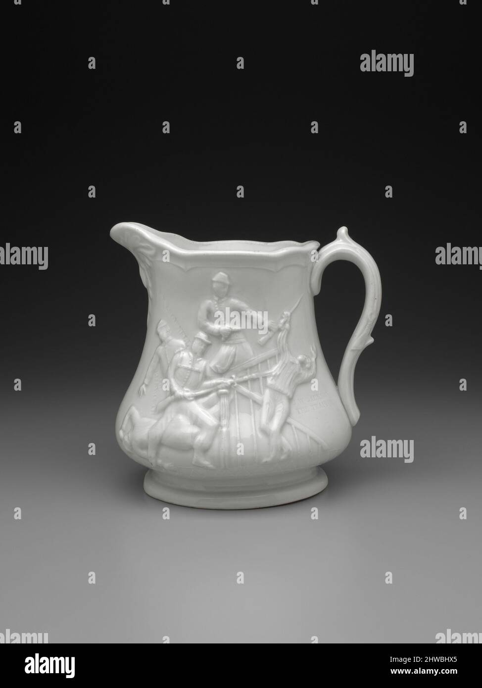 Pitcher. Modeler: Charles Coxon, British, 1805–1868Maker: Millington, Astbury and Paulson, American, 1859–1870Honorand: Elmer Ephraim Ellsworth, American, 1837–1861Honorand: James W. Jackson, American, ca. 1824–1861 Stock Photo