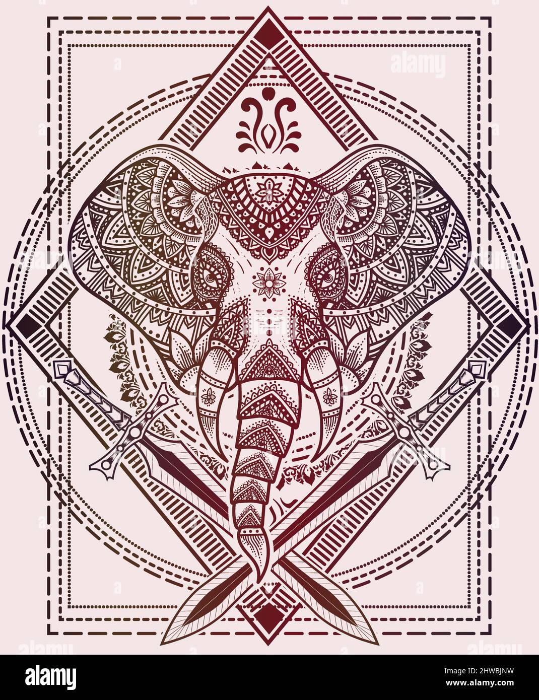 illustration elephant head mandala ornament style Stock Vector
