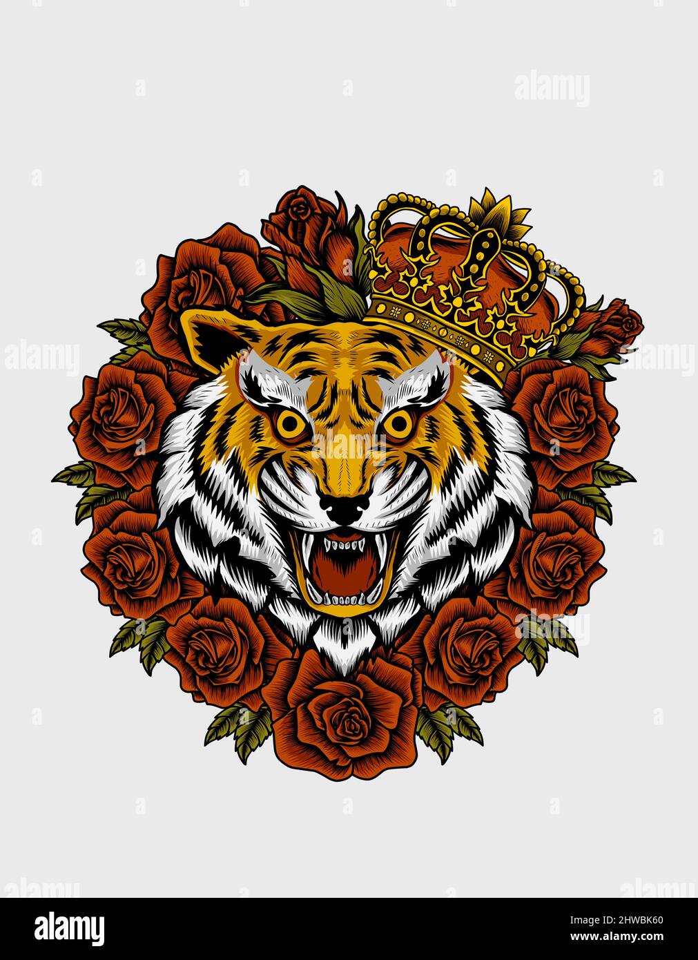 illustration vector tiger king with rose flower Stock Vector Image