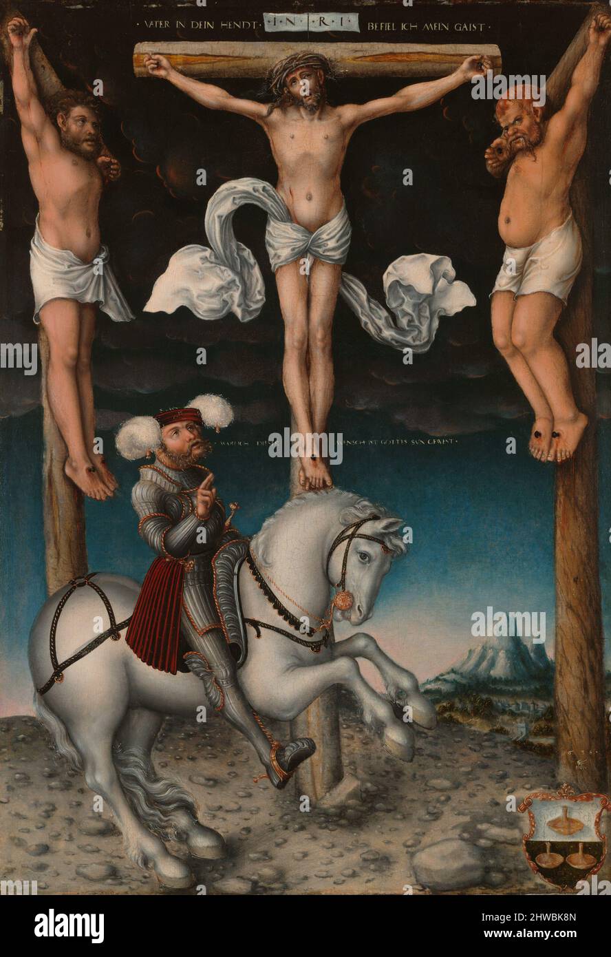 The Crucifixion with the Converted Centurion.  Artist: Lucas Cranach the Elder, German, 1472–1553 Stock Photo