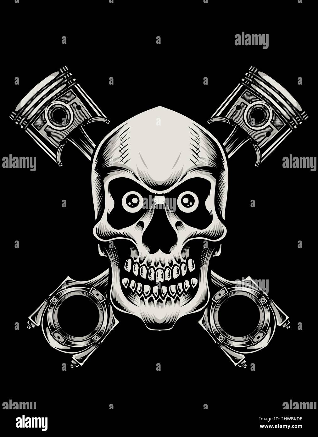 illustration vector skull piston machine Stock Vector