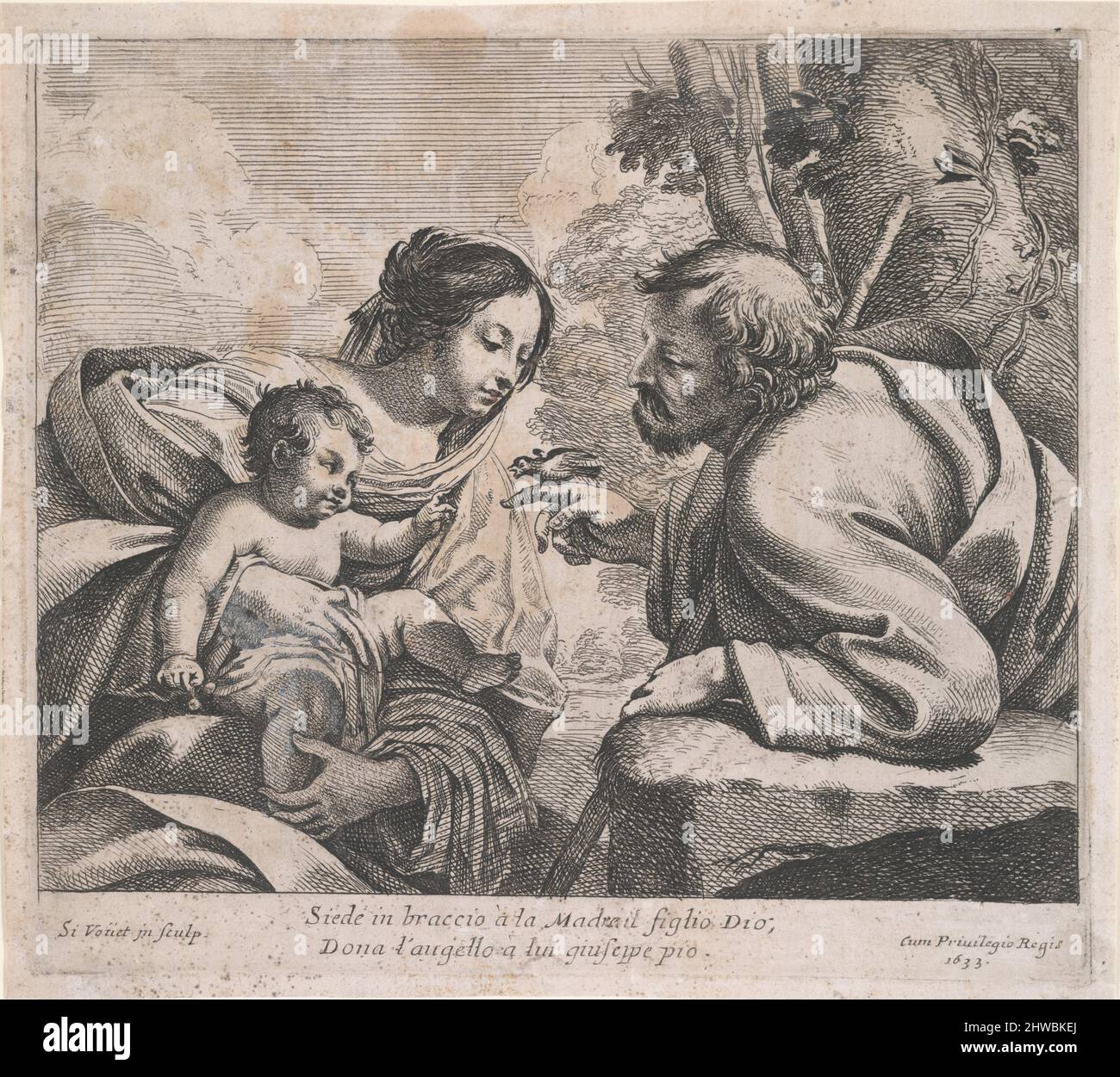 Holy Family with a bird.  Artist: Simon Vouet, French, 1590–1649 Stock Photo