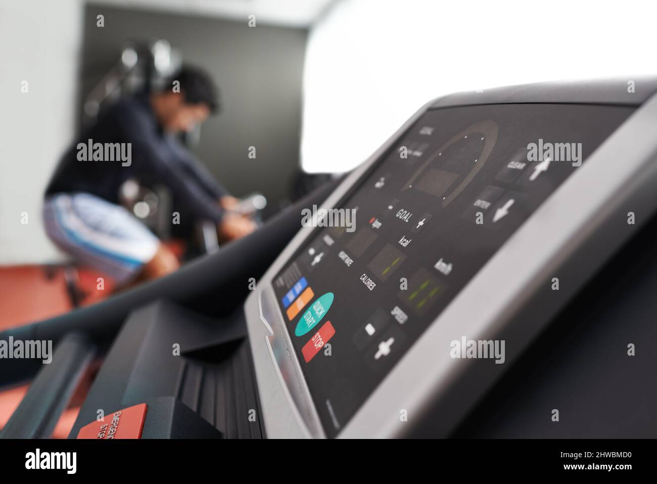 Recording your heart rate. Shot of a cardio equipment at a gym. Stock Photo
