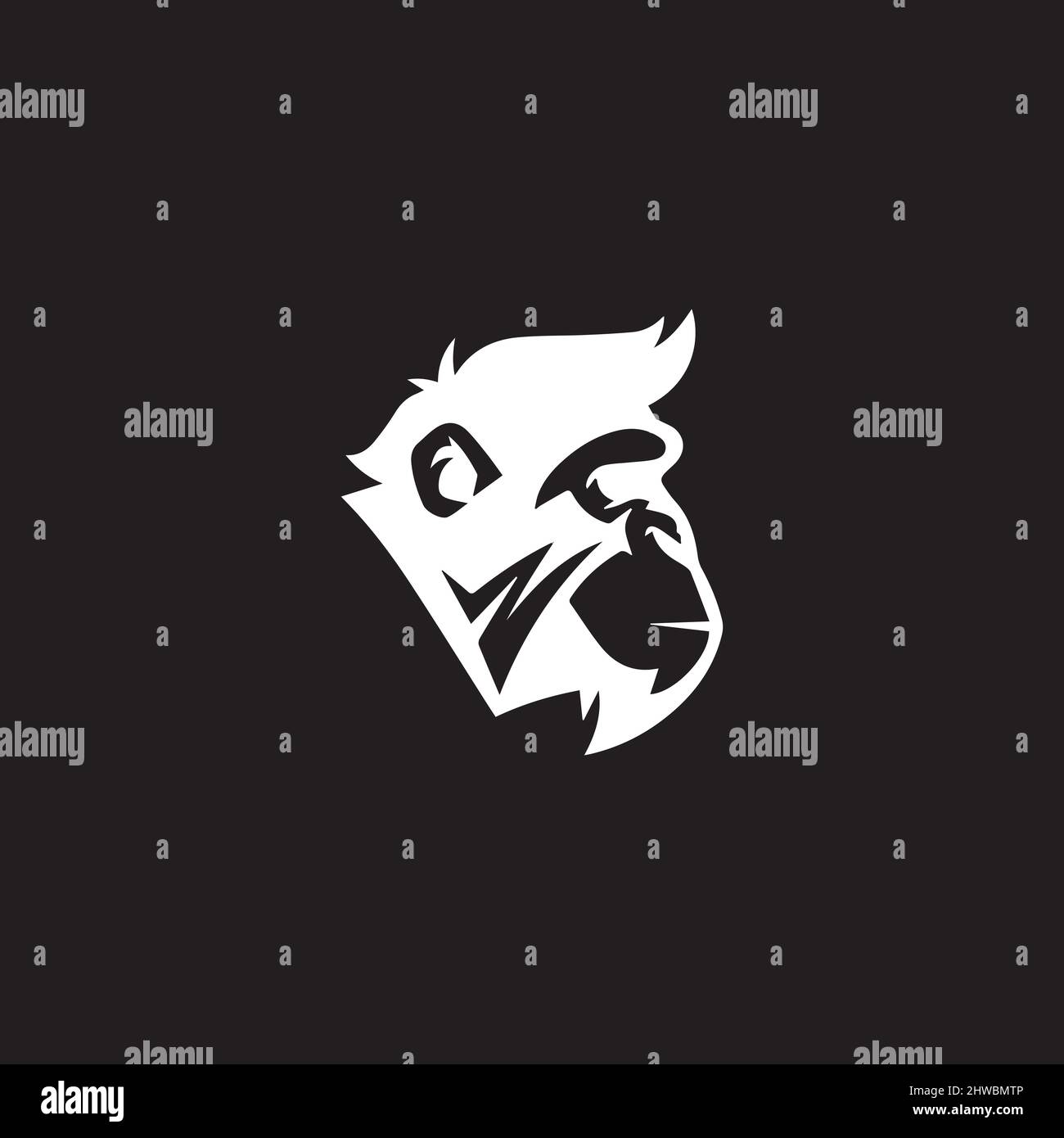 Prime ape planet NFT logo. White gorilla mascot isolated on black background. Flat vector illustration Stock Vector
