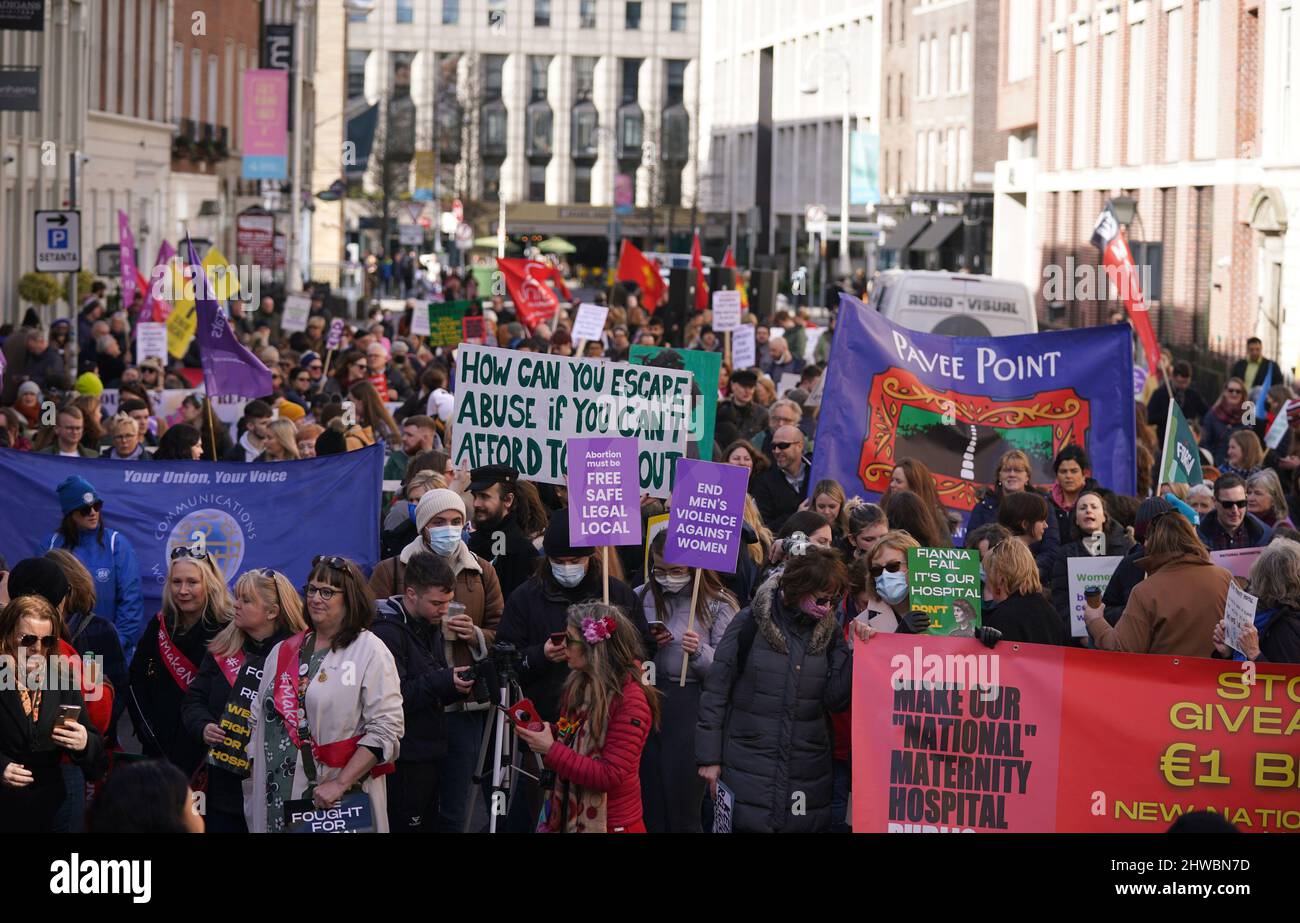 People take part in a National Women's Council of Ireland (NWC) rally  outside Leinster house in Dublin. Picture date: Saturday March 5, 2022  Stock Photo - Alamy