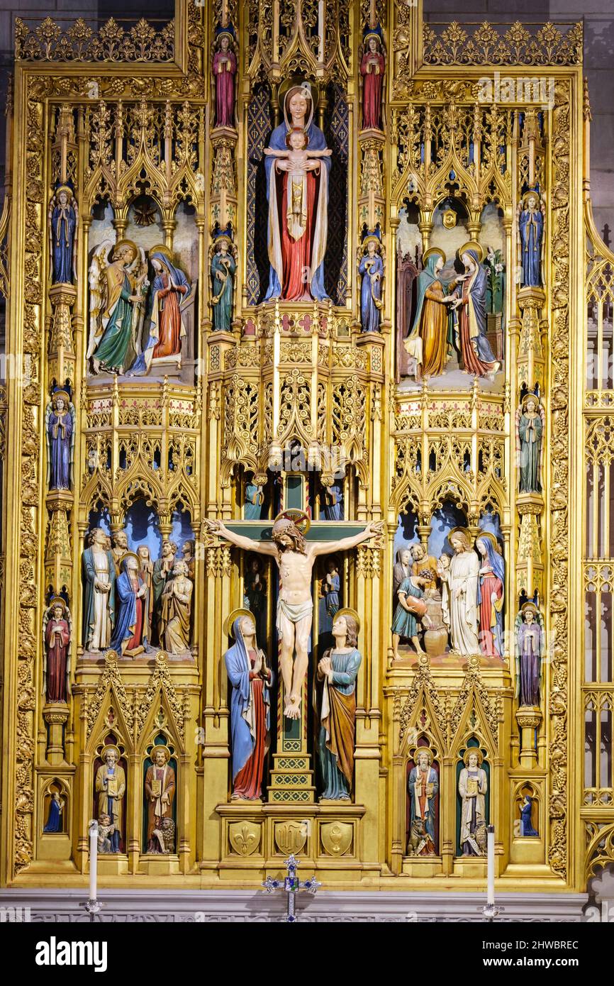 National Cathedral, Washington, DC, USA. St. Mary's Chapel Reredos. To the right of Jesus Jesus turns water into wine. Stock Photo