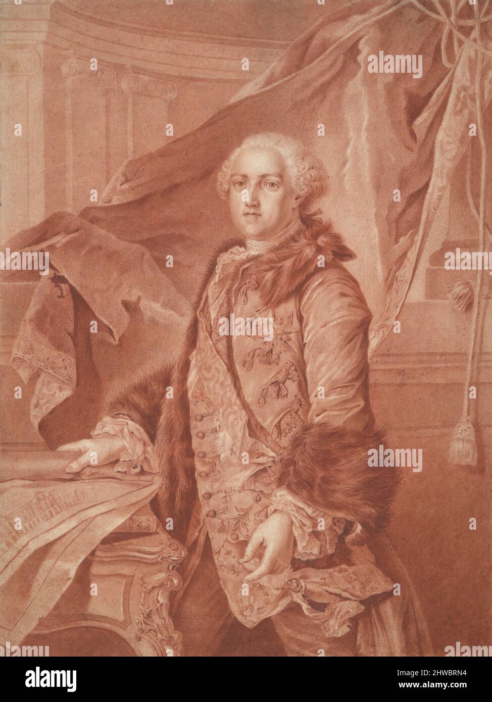Portrait of Able Francois Poisson de Vandieres, Marquis of Margny, after Louis Tocque.  Artist, copy after: Johann Georg Wille, German, 1715–1808 Stock Photo
