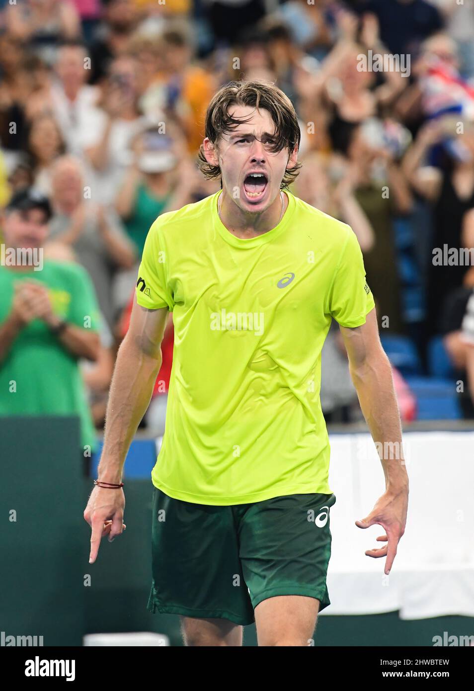 Alex de Minaur of Australia reacts during the 2022 Davis Cup Qualifying