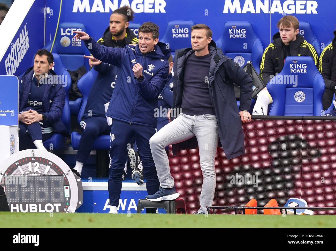 Leeds United manager Jesse Marsch (right) and assistant manager Franz