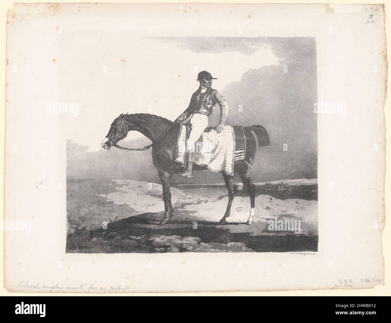 Cheval anglais monté par un jockey (English Horse Mounted by a Jockey).  Artist: Théodore Géricault, French, 1791–1824 Stock Photo