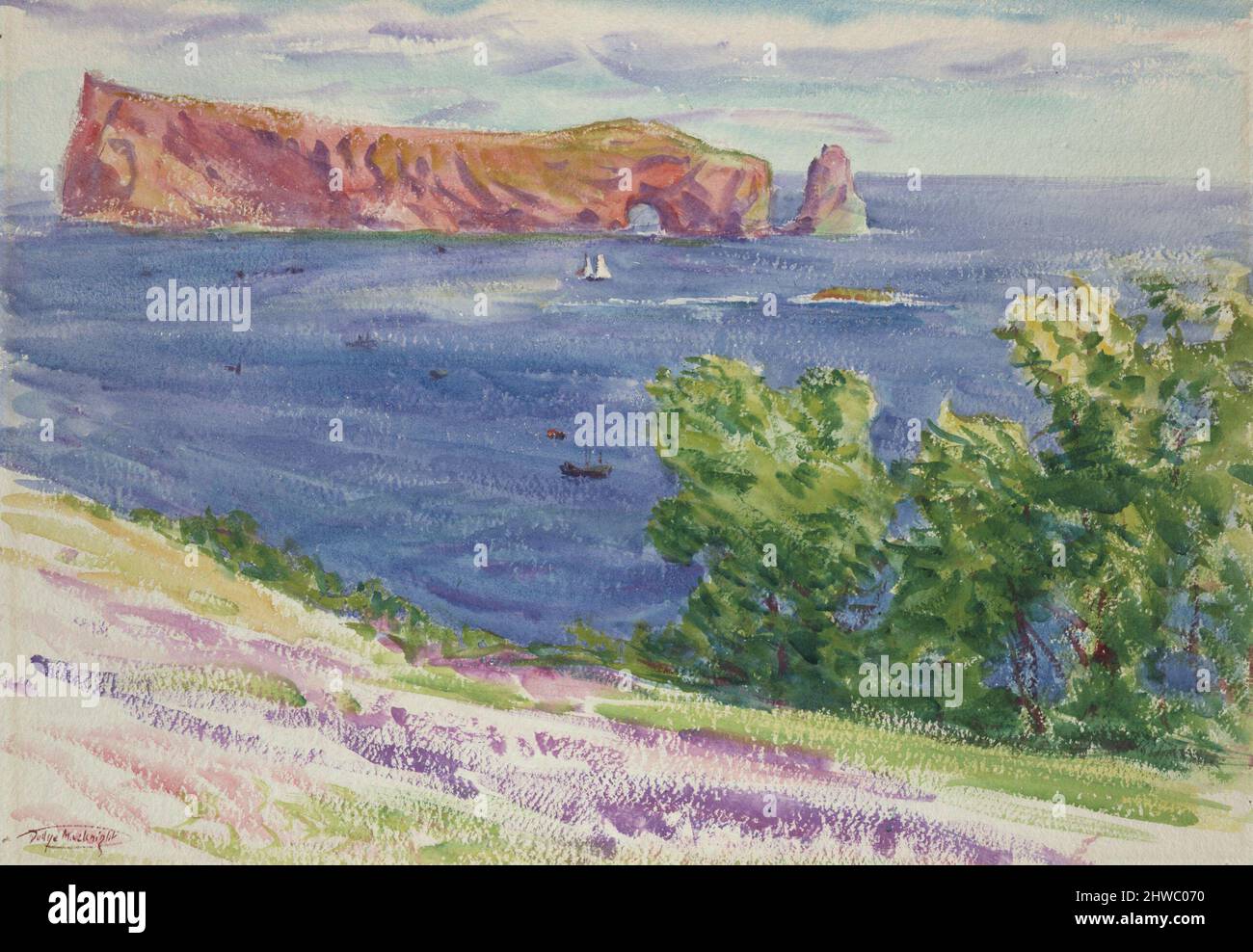 Shore Scenes with Trees and Cliff. Artist: Dodge MacKnight, American ...