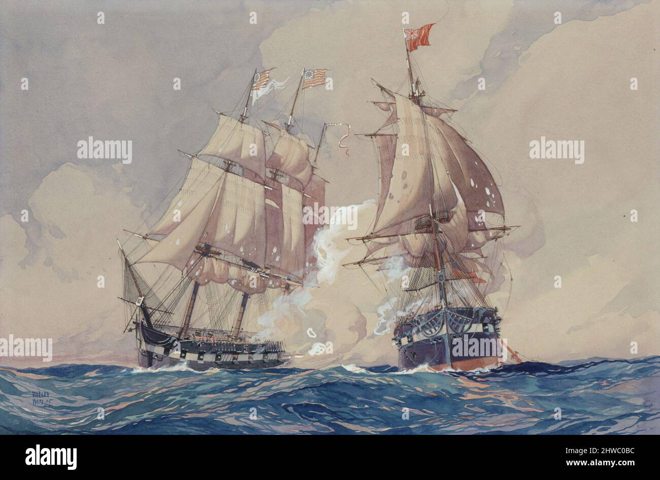 Action between the U.S.S. Ranger and the H.M.S. Drake, Revolutionary War.  Artist: Worden Wood, American, 1880–1943 Stock Photo