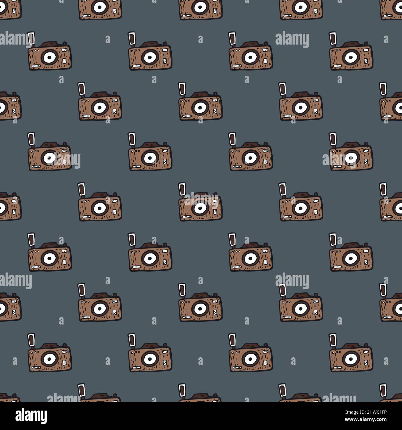 Photo camera seamless pattern. Cute vintage cameras background