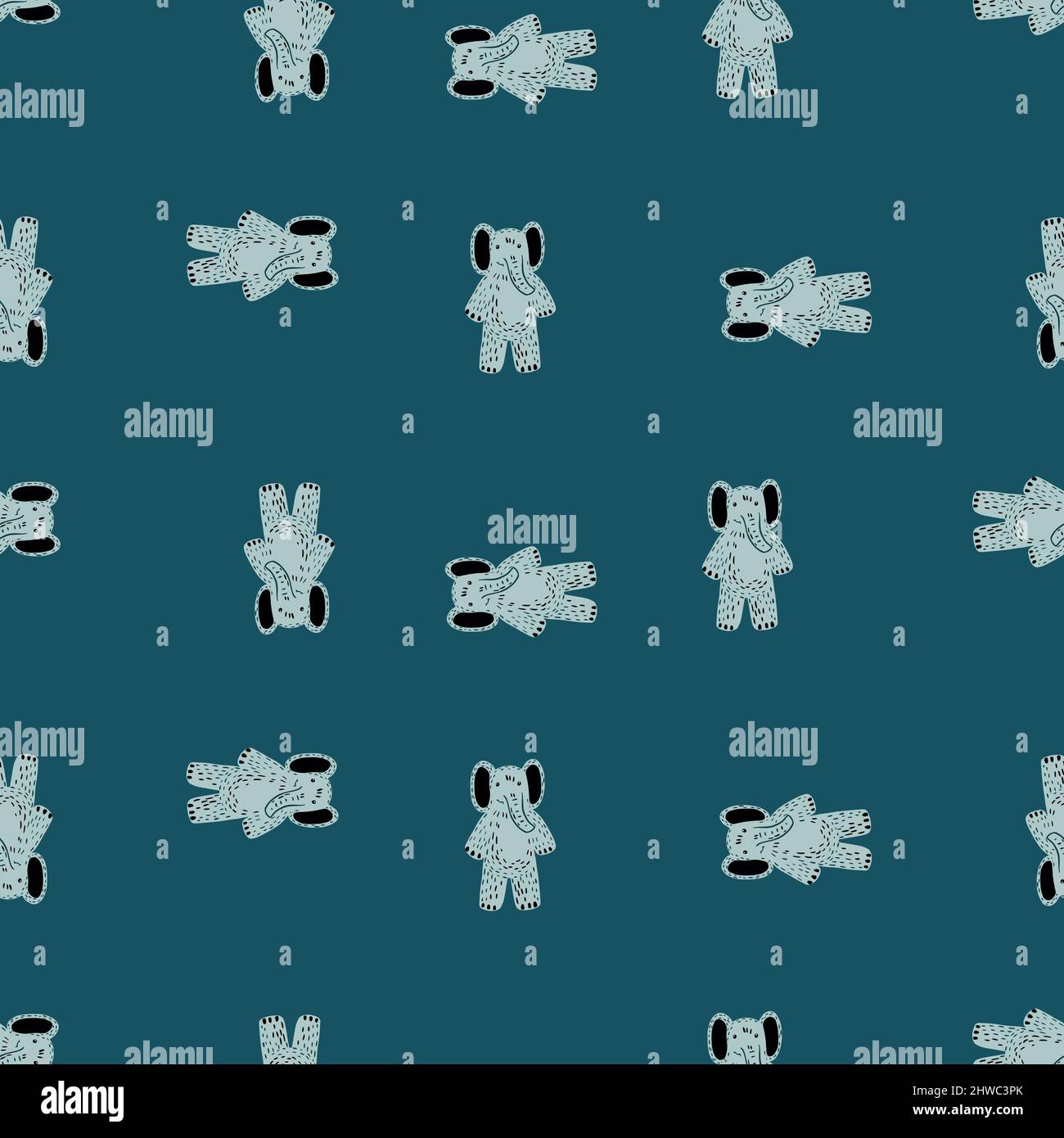 Cute elephant toy seamless pattern. Funny child playthings in doodle ...