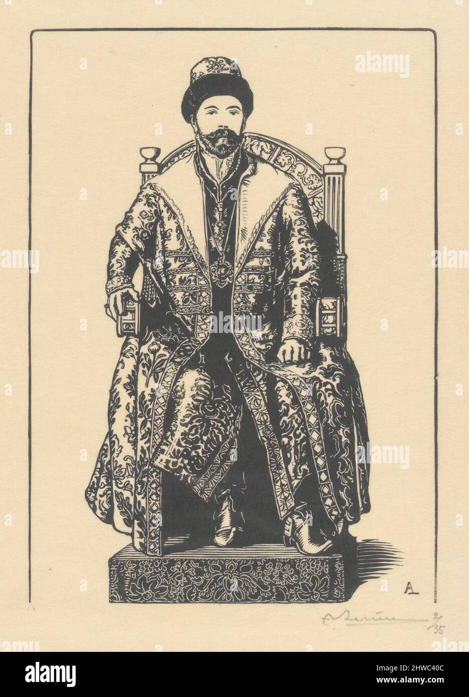 Le Csar en costume de sacre (The Czar in Coronation Clothes), from La Guerre de 1914, first series, no.3.  Artist: Auguste Lepère, French, 1849–1918 Stock Photo