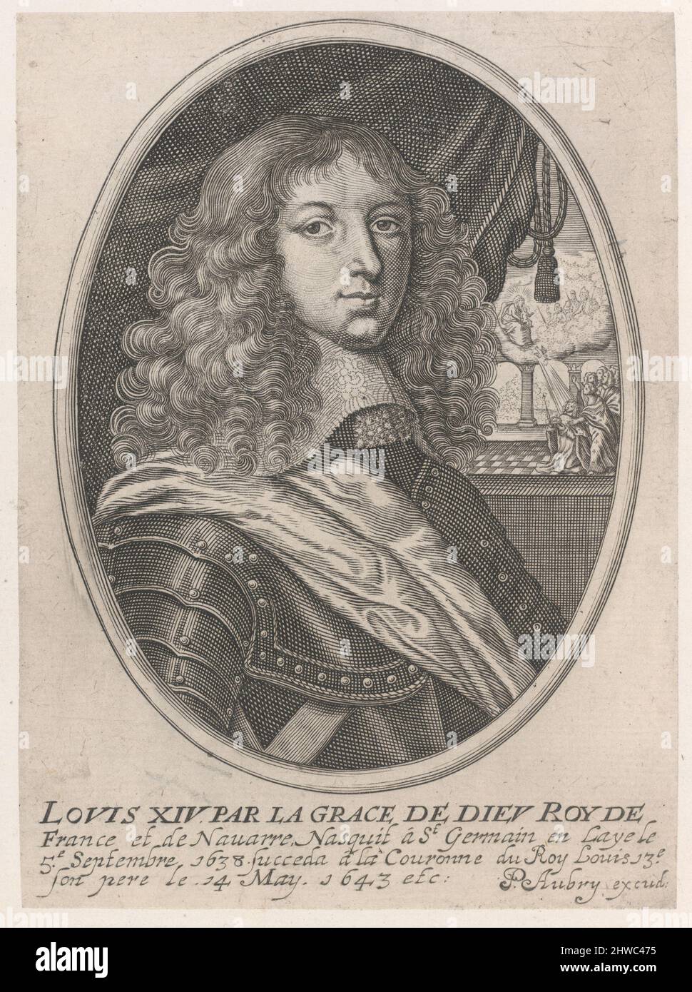 Portrait of Louis XIV (Louis XIV par la Grace de Dieu Roy de France et de Navarre).  Artist: Pierre Aubry, French, 1610–1686 Stock Photo