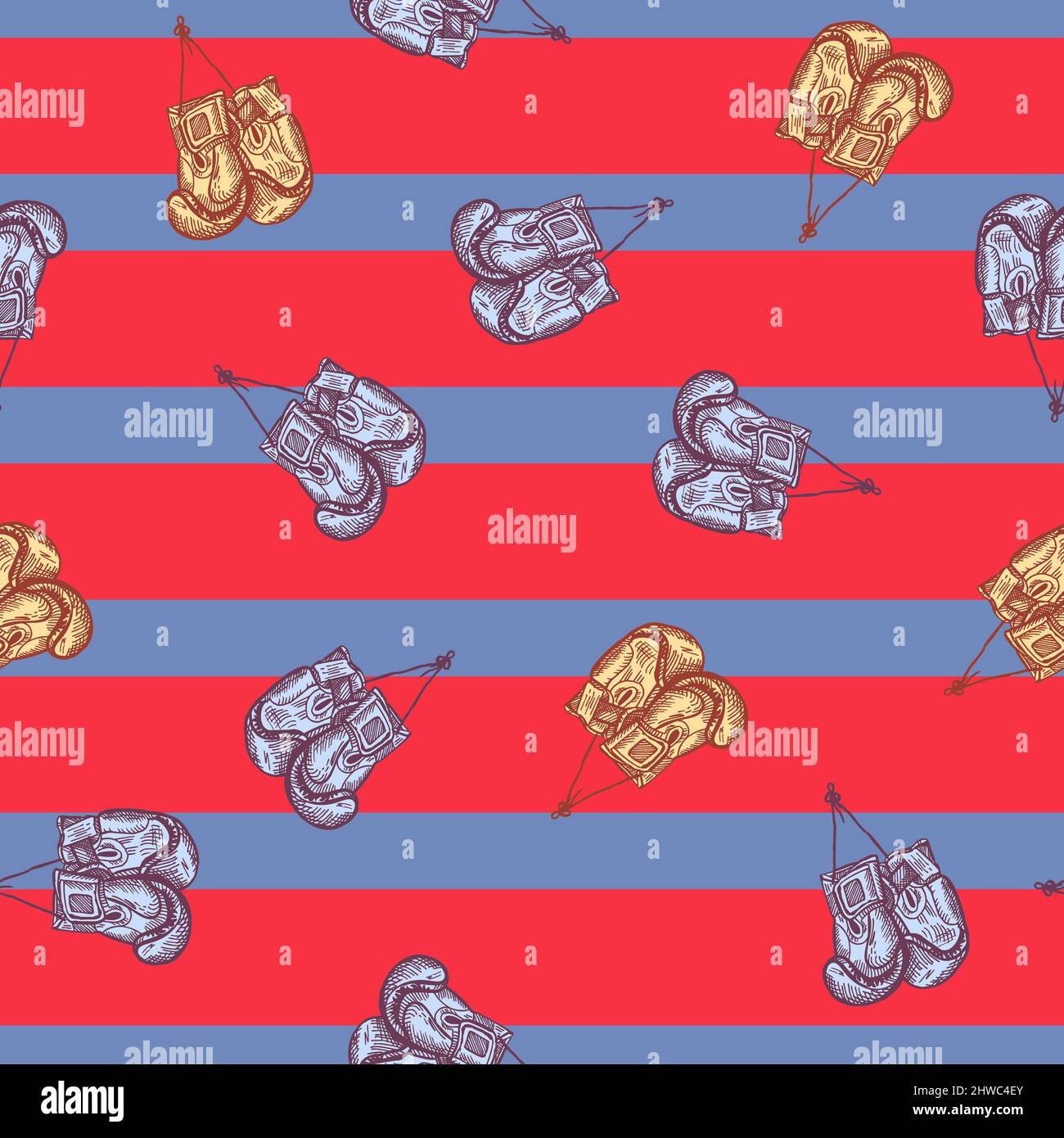 Boxing gloves hanging seamless pattern. Vintage sport inventory