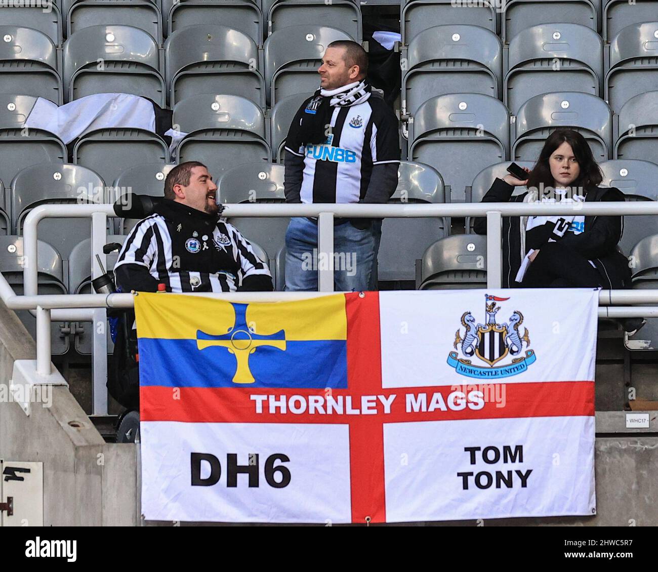 Newcastle fans display a flag showing unity with the Ukraine Stock ...