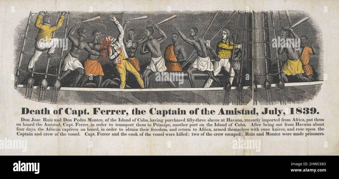 Death of Capt. Ferrer, the Captain of the Amistad, July, 1839.  Artist: John Warner Barber, American, 1798–1885 Stock Photo