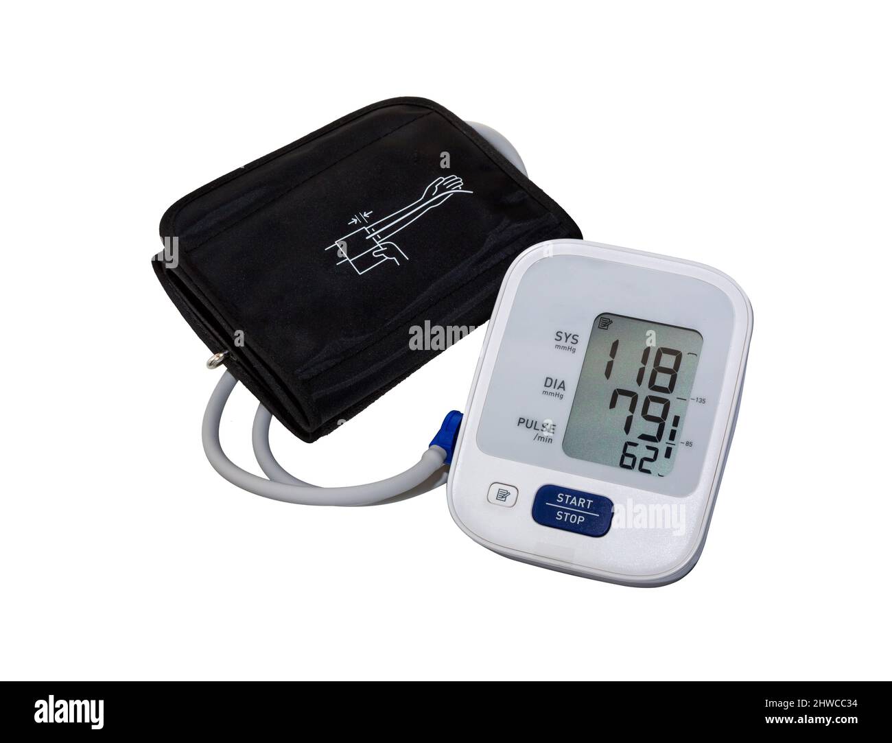 Medical electronic tonometer on white background. Blood pressure