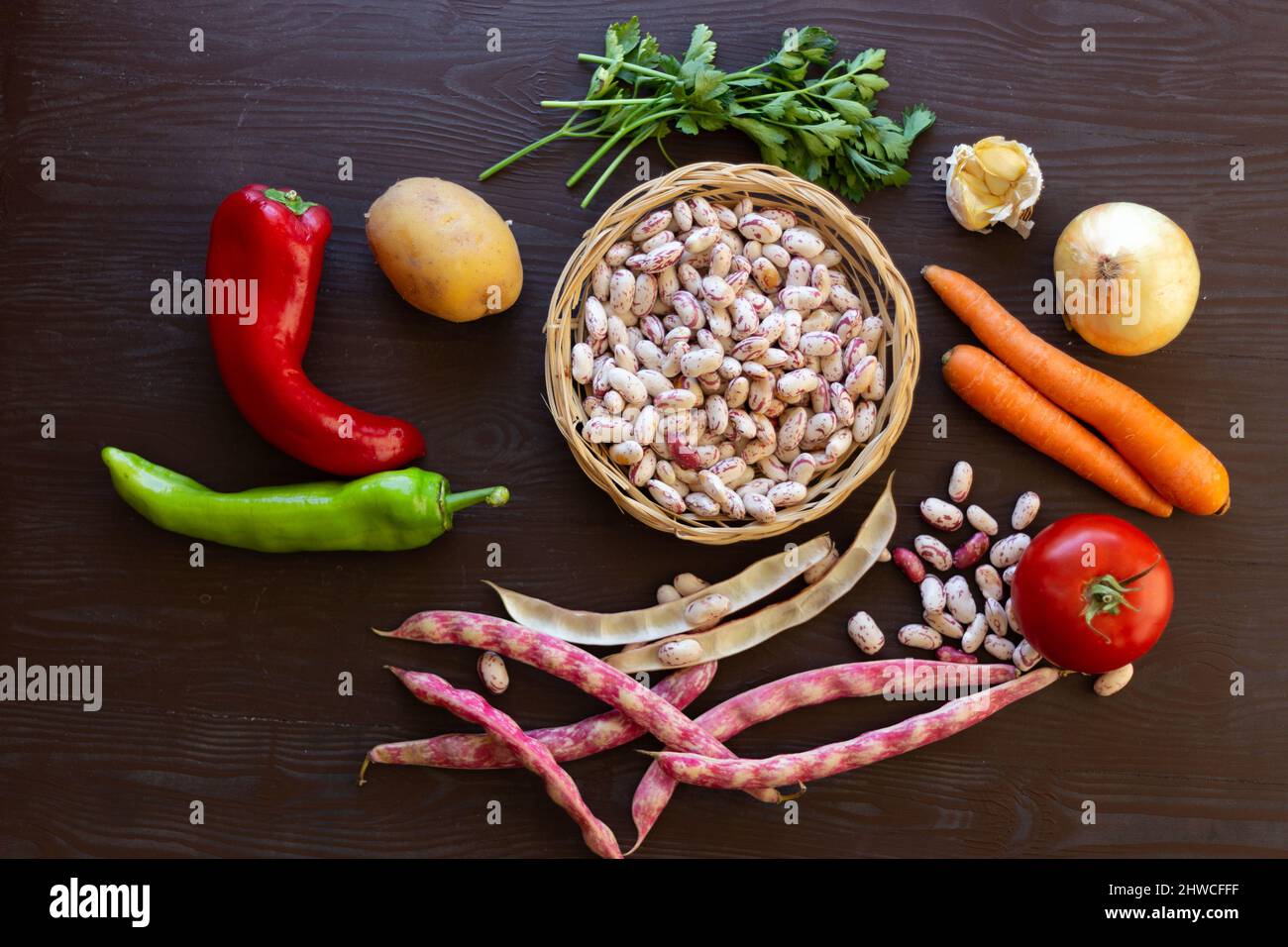 ingredients for red kidney beans with olive oil Stock Photo