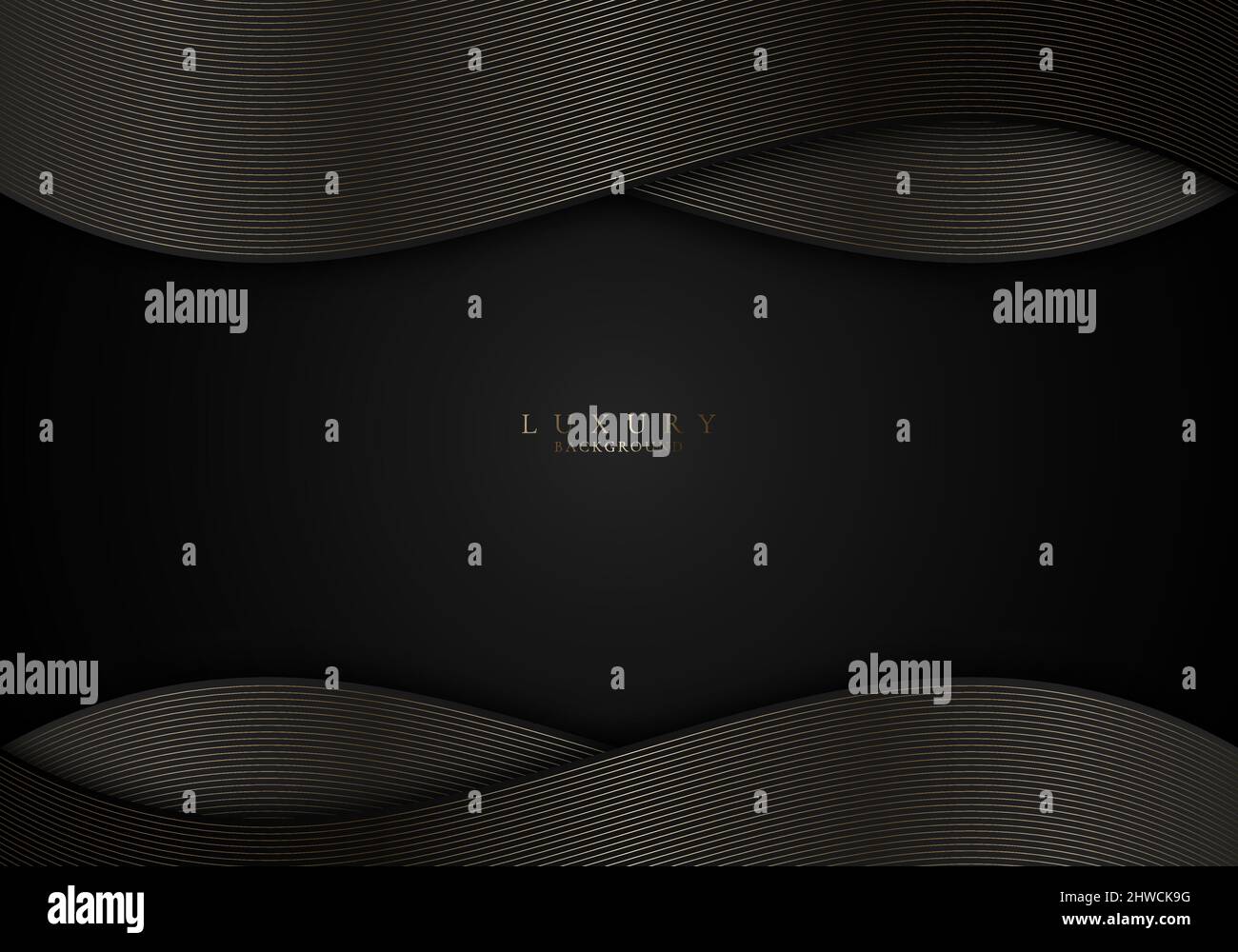 Abstract elegant black and gold wave lines on dark background. Luxury ...