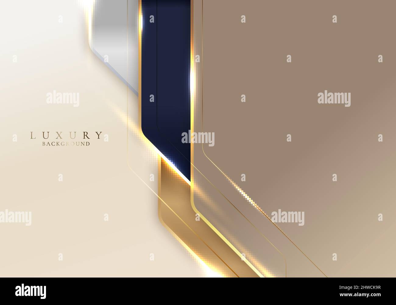 Abstract 3D blue and golden stripes geometric shapes with shiny gold ...