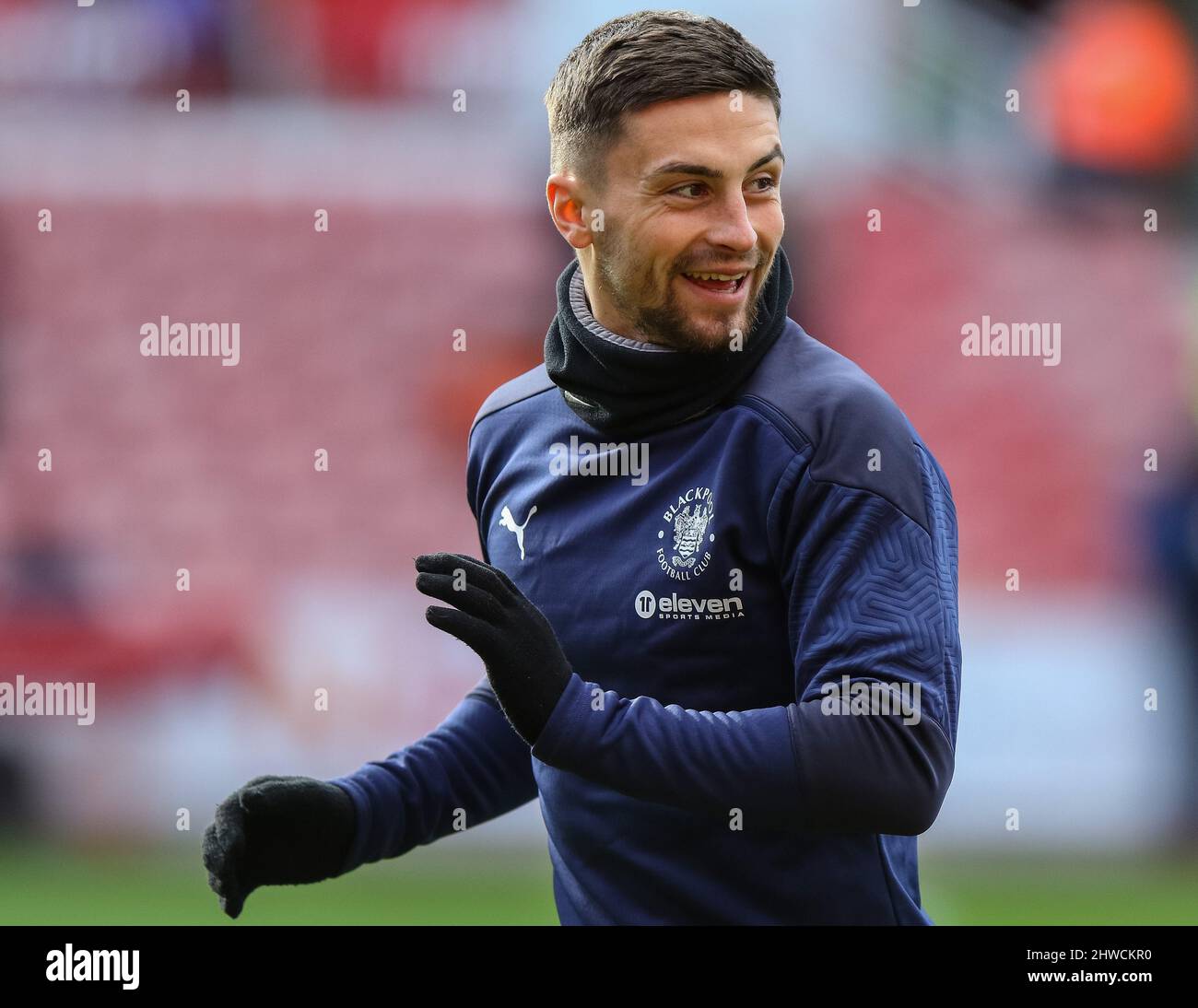 Owen Dale 7 of Blackpool during the warm ups Stock Photo Alamy