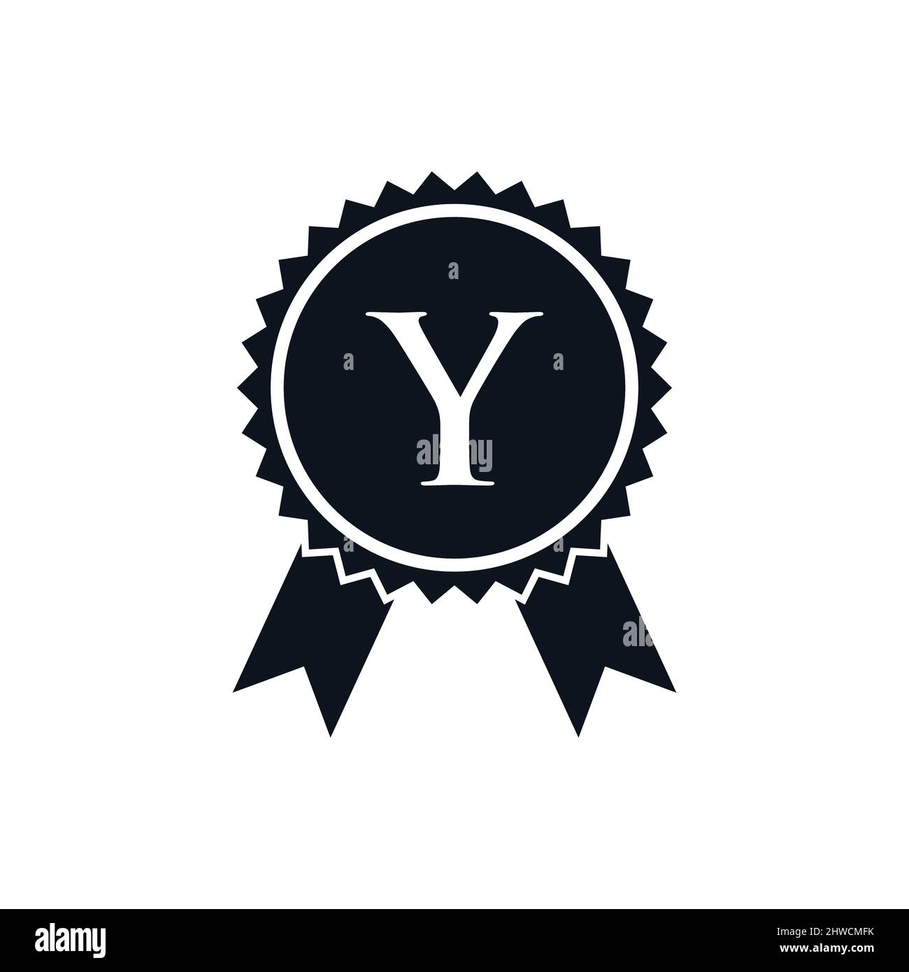 Winner Award Certified Medal Badge On Y Logo Template. Best Seller Badge Sign Logo Design On Letter Y Vector Stock Vector