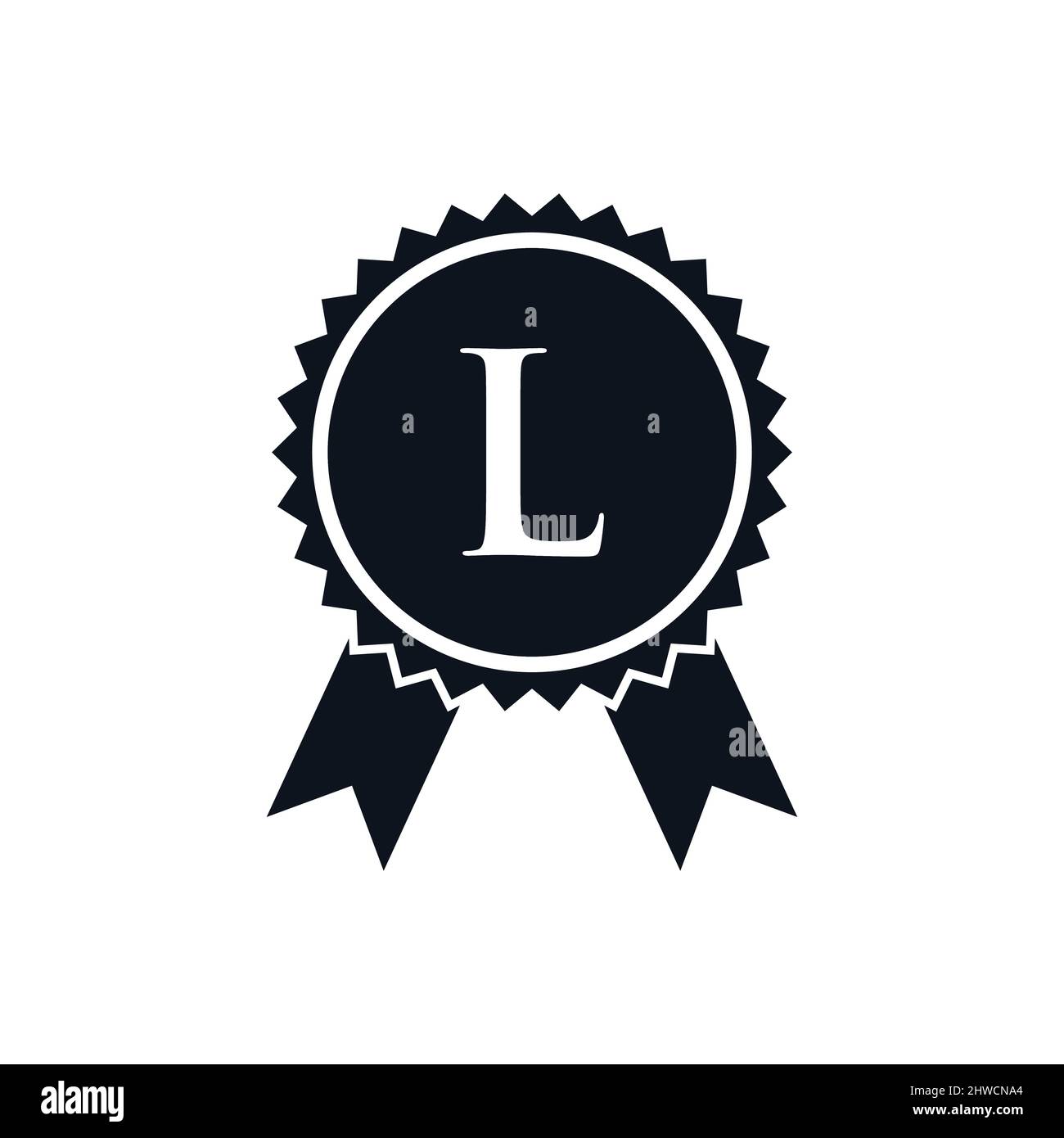 Winner Award Certified Medal Badge On L Logo Template. Best Seller Badge Sign Logo Design On Letter L Vector Stock Vector