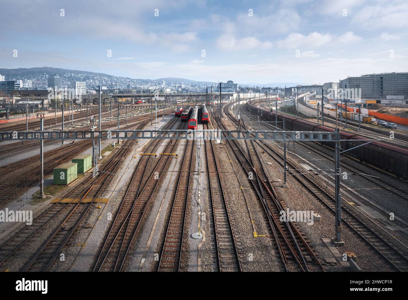 Railway tracks and trains - Zurich, Switzerland Stock Photo