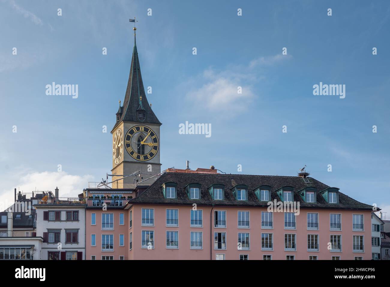St Peters Church Tower - Zurich, Switzerland Stock Photo
