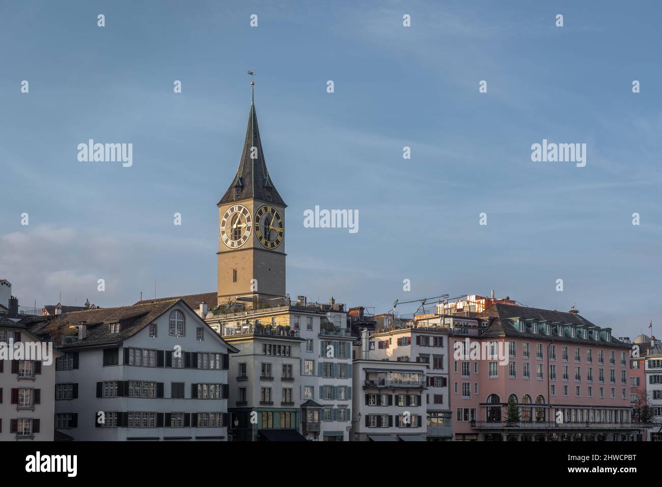 St Peters Church Tower - Zurich, Switzerland Stock Photo