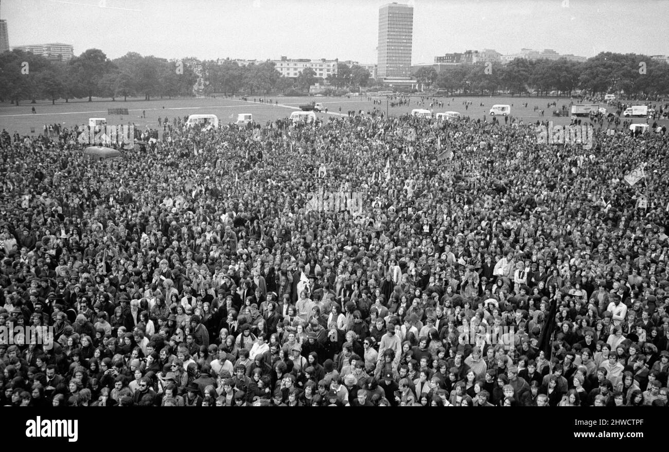 Free Hyde Park Pop Festival featuring Canned Heat, Eric Burdon & War and John Sebastion. 12th September 1970. Stock Photo