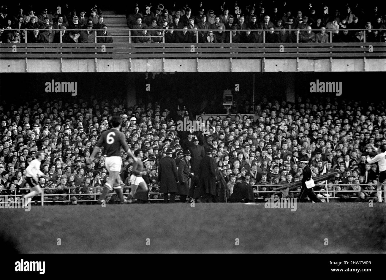 Derby v. Nottingham Forest. Police and St. John mt. men at the trouble spot in the crowed. December 1969 Z11534-012 Stock Photo